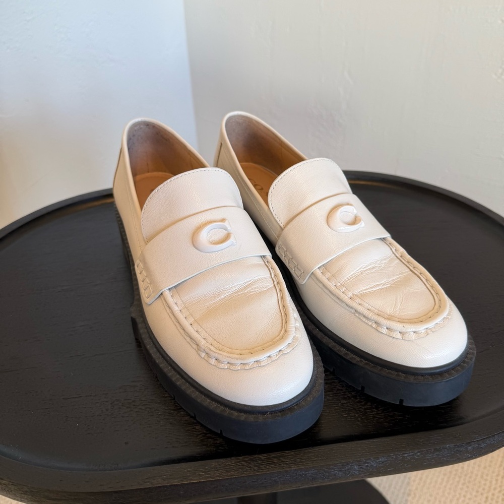 Coach Leah Leather Loafers - Chalk